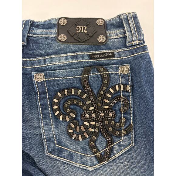 Miss Me Jeans Women's 28 Blue Bootcut Rhinestones Fleur De Lis Bling - Picture 9 of 12